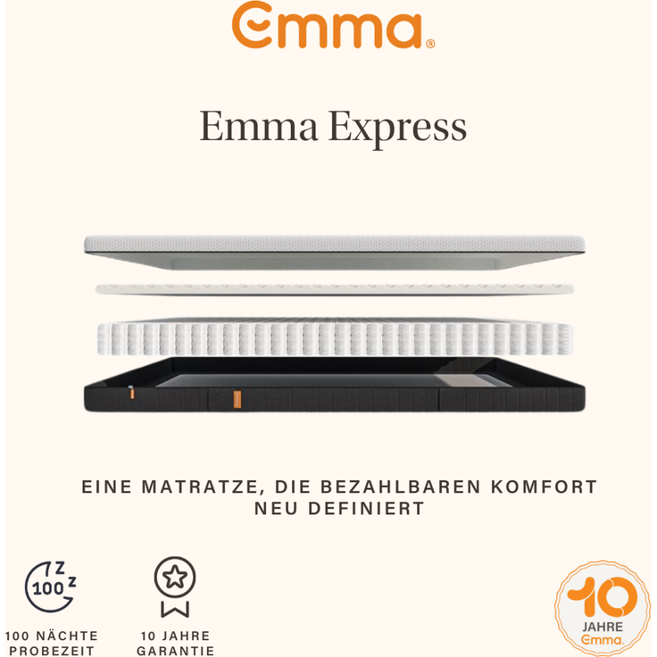 Emma 'Express' Hybridmatratze, 200x200 cm, 85 % Polyester / 15 % Polypropylen, Weiß – Bild 3