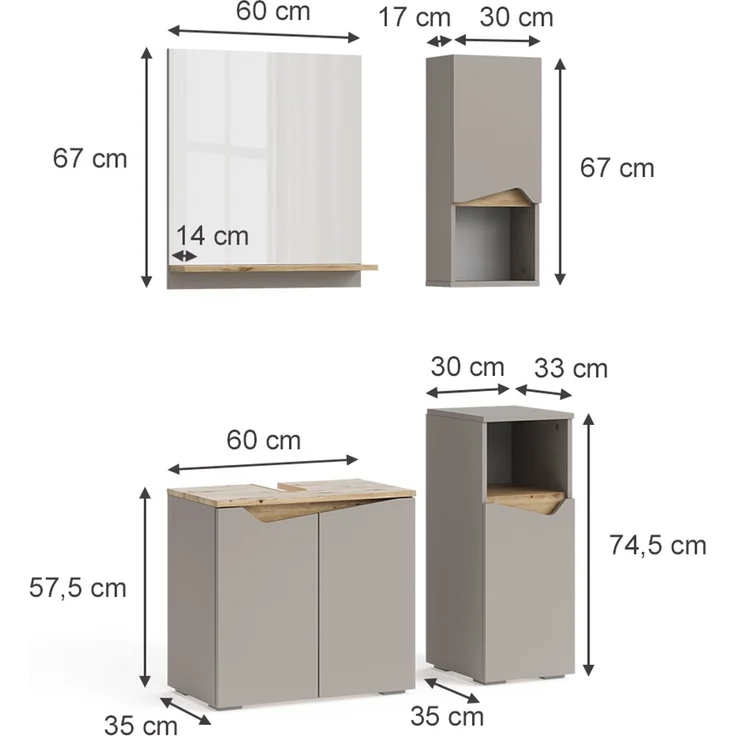 Badmöbel-Set Marelle Greige 4 Teile Vicco – Bild 3