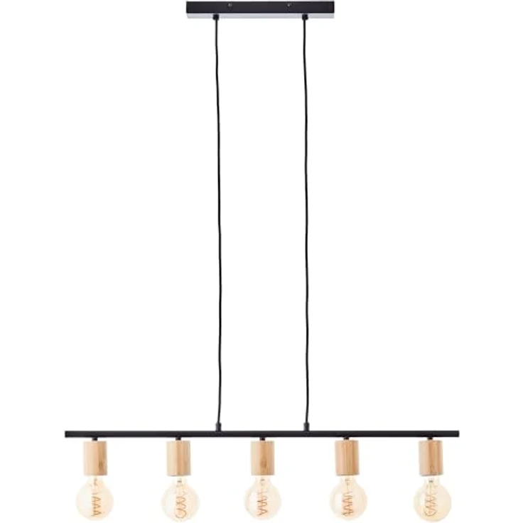 BRILLIANT Kerry Pendelleuchte 5-flammig, Höhenverstellbar, schwarz/holz, dimmbar, variabel mit dekorativem Textilkabel – Bild 2