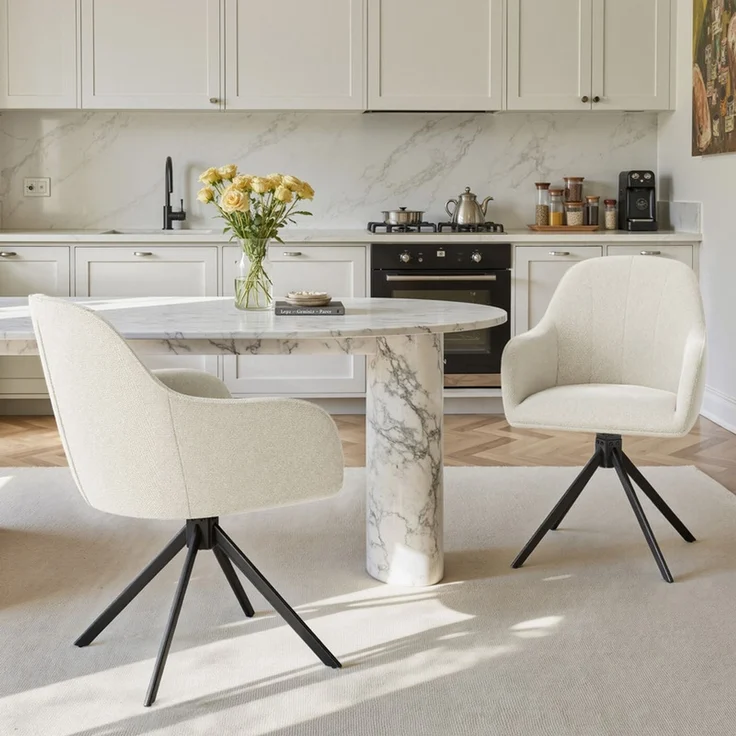 Hawthyhome 4-Fußstuhl Esszimmerstuhl drehbar mit Armlehne, 360° Drehfunktion, Samtbezug, stabiles schwarzes Metallgestell, moderner Küchenstuhl für Esszimmer, Wohnzimmer, Büro & Homeoffice, Beige – Bild 1