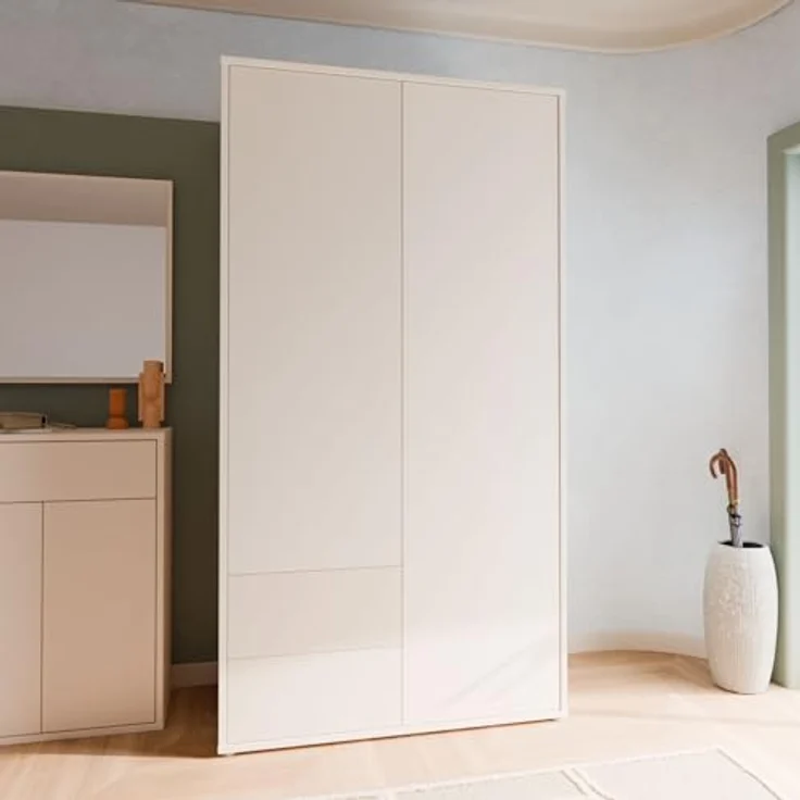 Forte Alice Springs Garderobenschrank 120, modern-minimalistisch, 2-türig, 2 Schubladen, Flurschrank, Holzwerkstoff, Kaschmir Beige, 114,5 cm breit x 214,3 hoch x 60 cm tief – Bild 9