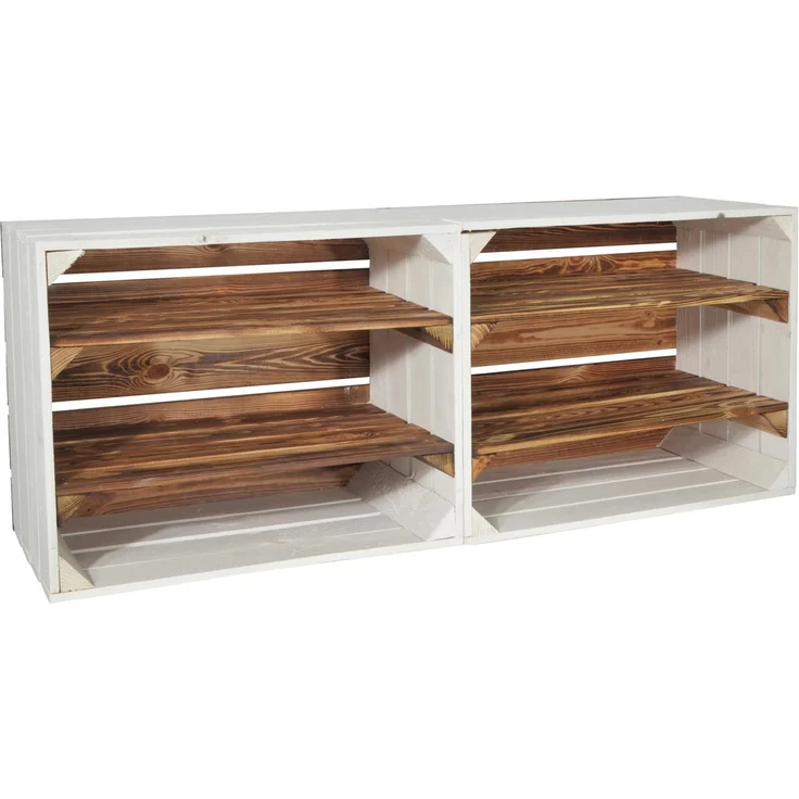 CHICCIE 2 Set Holzkiste Grete Geflammt Weiß 50x40x30cm - 2x Langes Regal Obstkiste Dekokiste Weinkiste – Bild 8