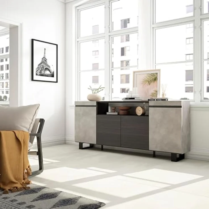 Skraut Home | Sideboard, Highboard | Kommode, Komodenschrank | 200x87x35cm | 4 Türen | Industriedesign | Moderner Stil | Zement – Bild 2