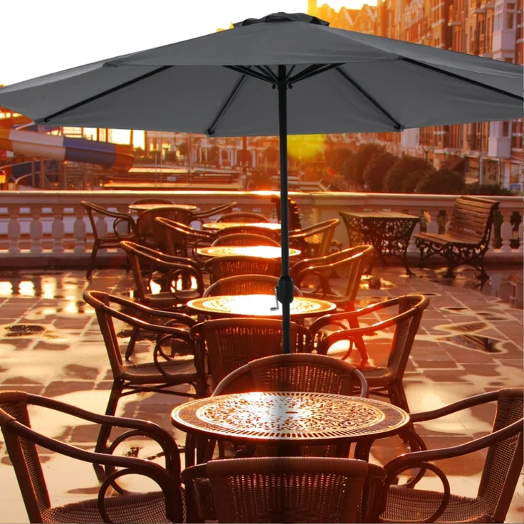 Strandschirm Sonnenschirm Grau Marktschirm Ø3m Beleuchtung Gartenschirm Ampelschirm Sonnenschutz Aufklappbar Kurbelschirm Balkonschirm UV-Schutz – Bild 2