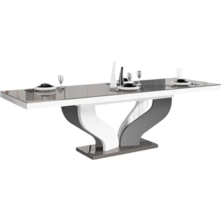 designimpex Esstisch Design Tisch HEB-222 Grau / Weiß Hochglanz ausziehbar 160 bis 256 cm – Bild 8