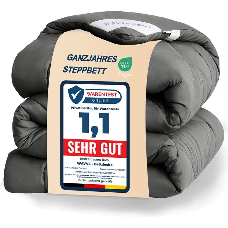 WAVVE Bettdecke 200x200 cm Ganzjahresdecke 4 Jahreszeiten, Steppdecke 300gsm Mikrofaser 200x200 cm, Super Weiche Zudecke Schlafdecke Atmungsaktive 200x200 Grau