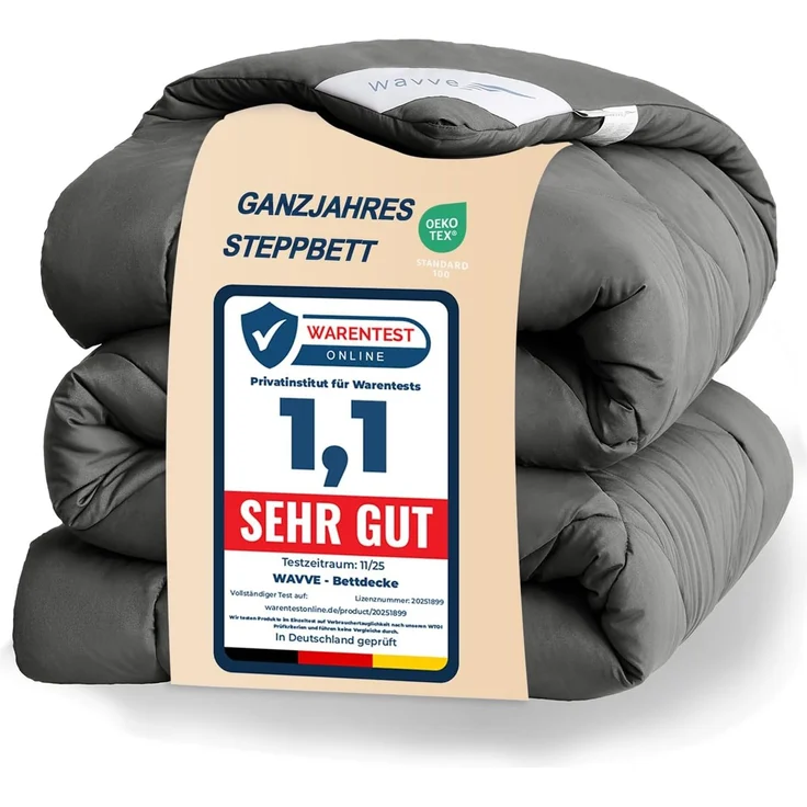 WAVVE Bettdecke 200x200 cm Ganzjahresdecke 4 Jahreszeiten, Steppdecke 300gsm Mikrofaser 200x200 cm, Super Weiche Zudecke Schlafdecke Atmungsaktive 200x200 Grau