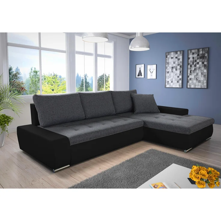 Ecksofa mit Schlaffunktion Faris - Couch mit Bettkasten, Big Sofa, Sofagarnitur, Couchgarniitur, Polsterecke (Schwarz + Dunkelgrau (Madryt 1100 + Inari 94), Ecksofa Rechts) – Bild 1