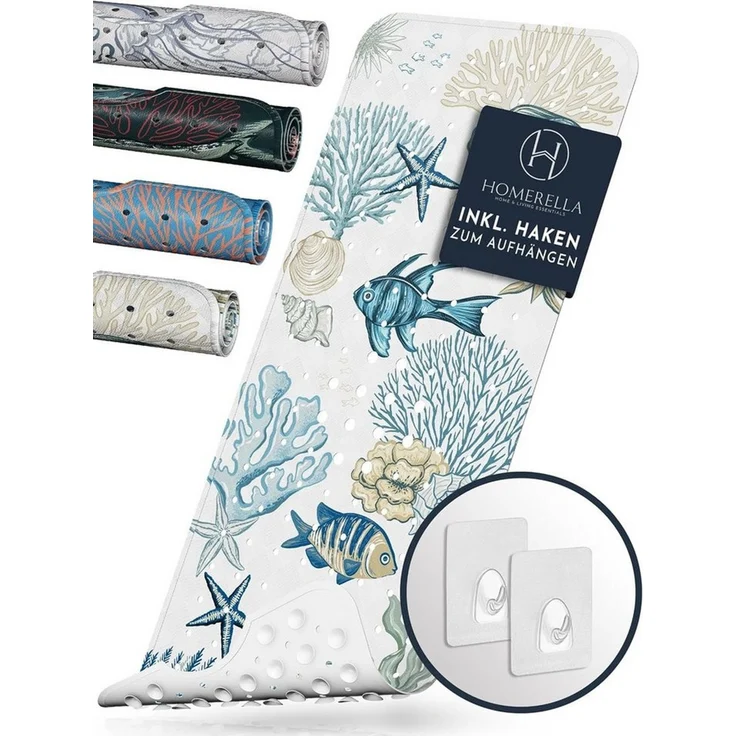 Homerella Badematte rutschfest 100% BPA frei inkl. 2 Haken zum Aufhängen 100x40cm, Antirutschmatte Badewanne hautsensitiv & schimmelresistent – Bild 1