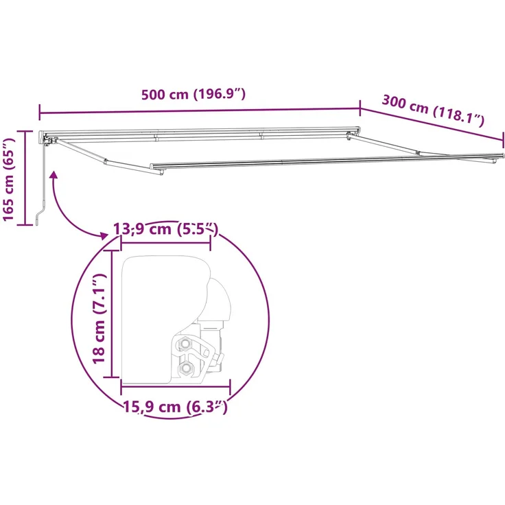 vidaXL Markisenrahmen Anthrazit und Weiß 500 x 300 cm 3331241 – Bild 12