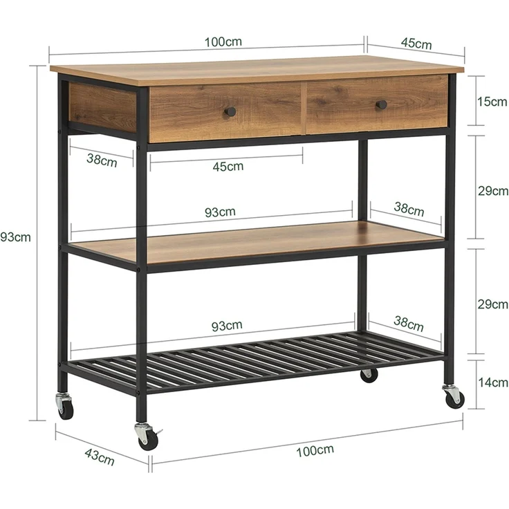 SoBuy FKW112-PF Kücheninsel, Spanplatte, Melamin, Braun, 100 x 93 x 45 cm – Bild 3