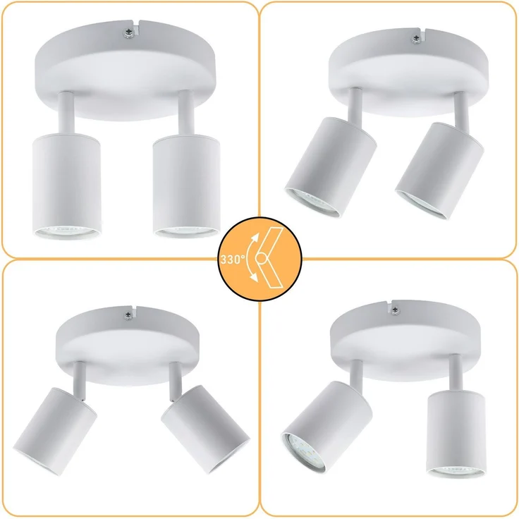 ZMH Deckenstrahler 2 Flammig Deckenleuchte Wohnzimmer: Modern Deckenlampe GU10 Strahler Rund Weiß Küchenlampe Flur Deckenspot Schwenkbar Innen Spot für Schlafzimmer Küche Ohne Leuchtmittel – Bild 7