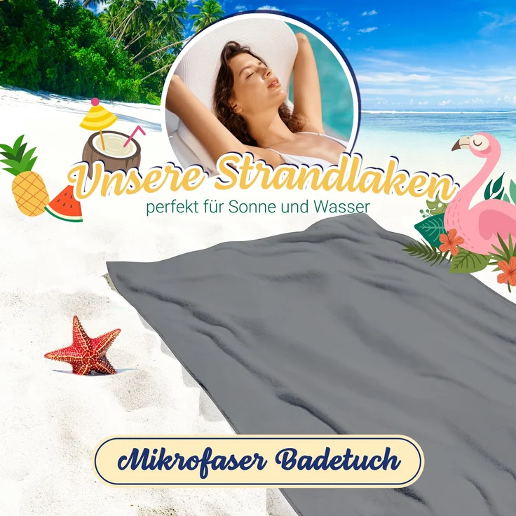 ZOLLNER Sporthandtuch Mikrofaser, 90x180 cm, anthrazit, mit praktischer Transporttasche – Bild 2