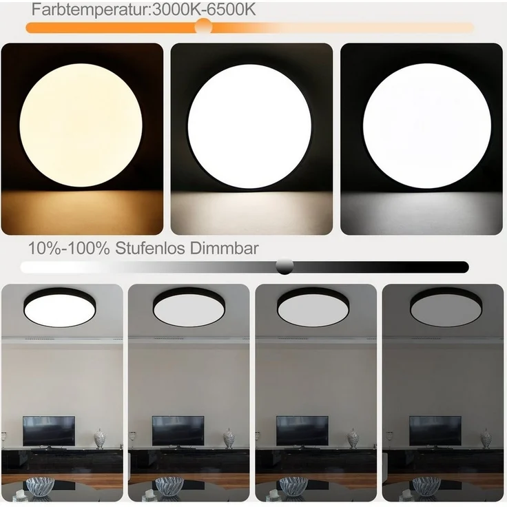 Nettlife LED Panel Dimmbare Deckenleuchte 37cm Schwarz, Dimmbar mit Fernbedienung, LED fest integriert, Warmweiß Neutralweiß Kaltweiß, für Küche – Bild 3
