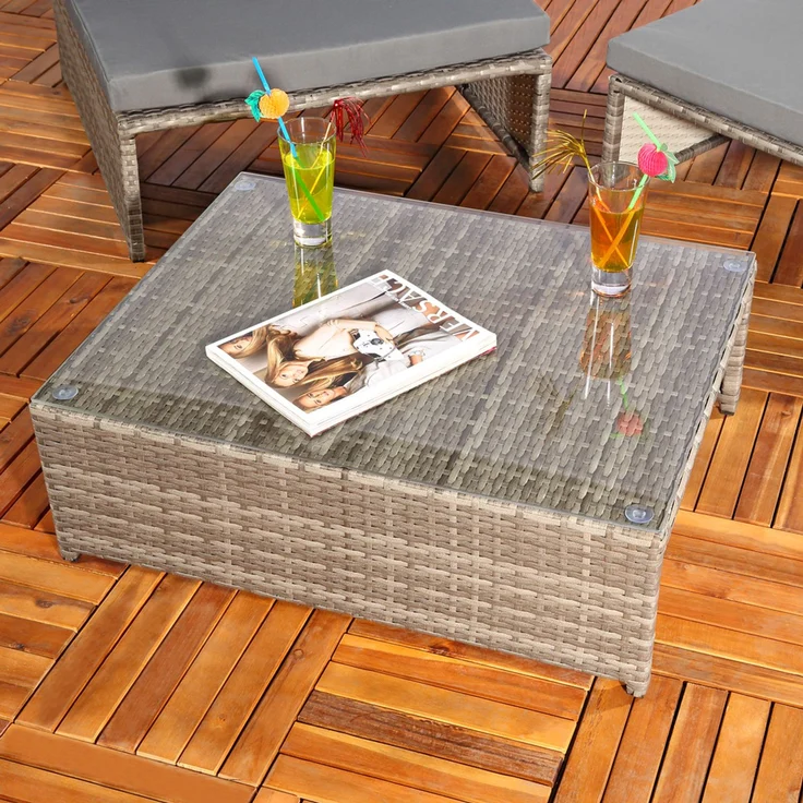 Gartenmöbelset Sessel Tisch Sitzgruppe Polyrattan Essgruppe grau/schwarz – Bild 2