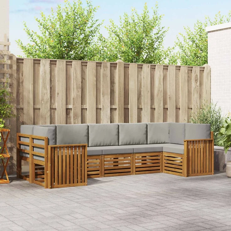 vidaXL Outdoor-Sofagarnitur 7 stk. 7-Sitzer Natur und Hellgrau 3375406 – Bild 1