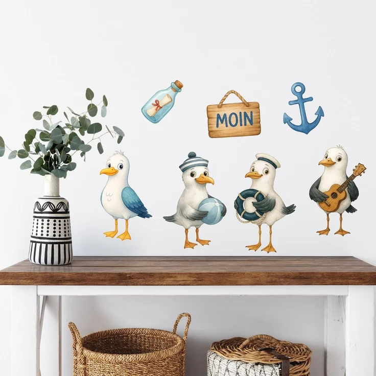 Sunnywall Wandtattoo Aufkleber Maritim Möwen - maritime Wanddeko für Kinderzimmer, selbstklebend, konturgeschnitten, rückstandslos entfernbar – Bild 1