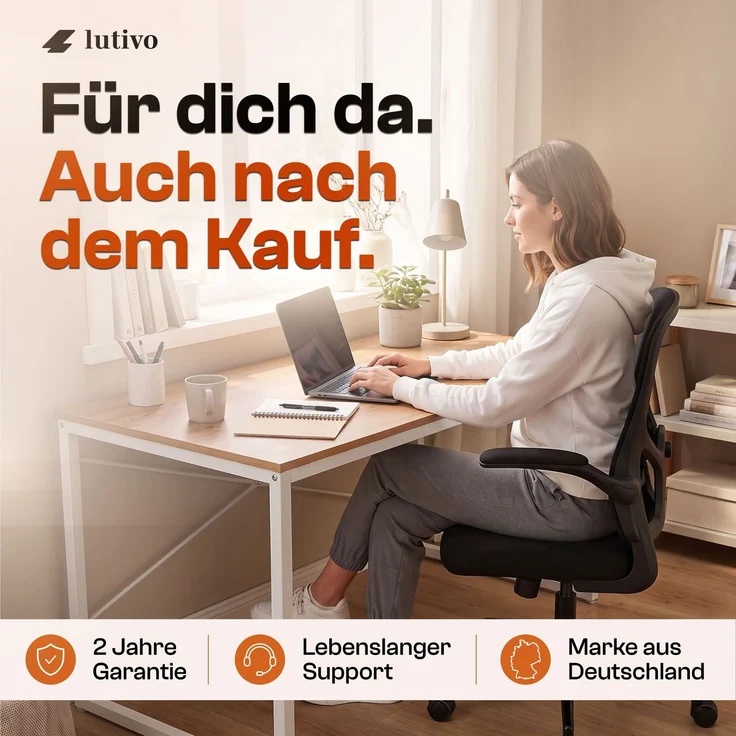 LUTIVO Delta, ergonomischer Bürostuhl ohne Kopfstütze, atmungsaktiver Mesh Stoff, Schreibtischstuhl schwarz – Bild 7