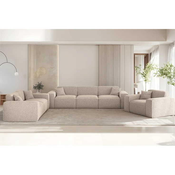 Sofaset Designersofa CELES PREMIUM 3-2-1 in Stoff Sven Cappuccino