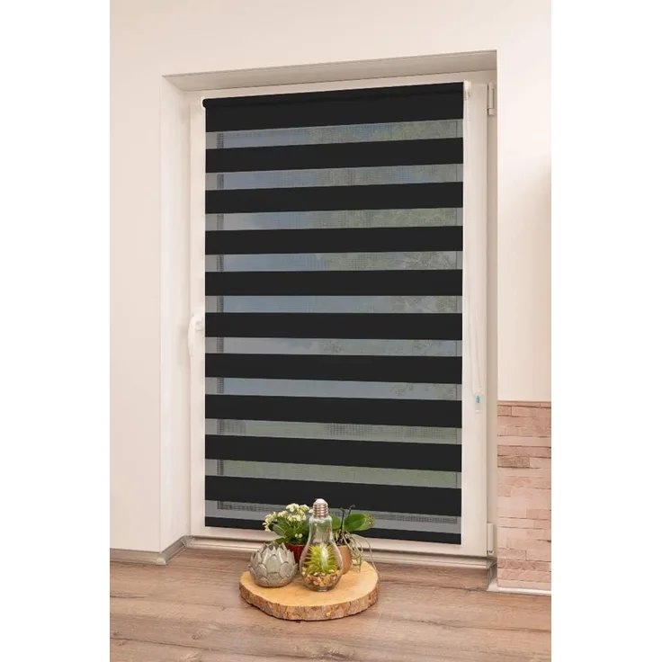 K-Home Klemmfix Doppelrollo Madrid ohne Bohren Schwarz 50x200 cm (B x L)