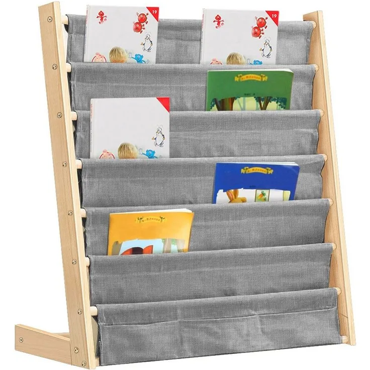 JEOBEST Bücherregal Kinder Bücherregal, Kinder-Bilderbuchregal, 7-Stöckige, Holz, Naturbeige