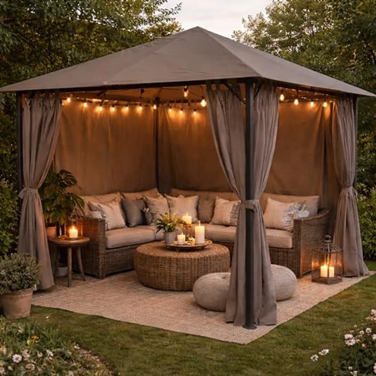 QUICK STAR Metall Garten Pavillon Nizza 3x3m Antik Partyzelt, wasserabweisendes Dach, Taupe RAL 7006, 4 Seitenteile mit Reißverschluss – Bild 5