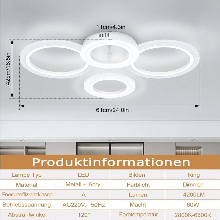 FIVMEN LED Deckenleuchte Deckenlampe Dimmbar mit Fernbedienung LED Lampen, Verstellbares Licht Deckenleuchten für Wohnzimmer Schlafzimmer – Bild 1