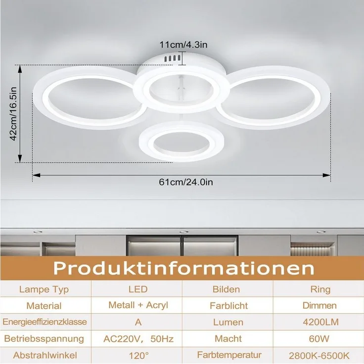 FIVMEN LED Deckenleuchte Deckenlampe Dimmbar mit Fernbedienung LED Lampen, Verstellbares Licht Deckenleuchten für Wohnzimmer Schlafzimmer