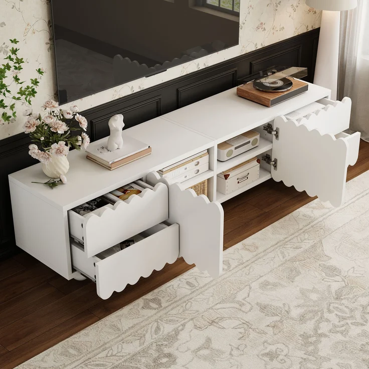 TV-Schrank aus MDF/Spanplatte mit Stauraum, 175x38x37 cm, Weiß – Bild 5
