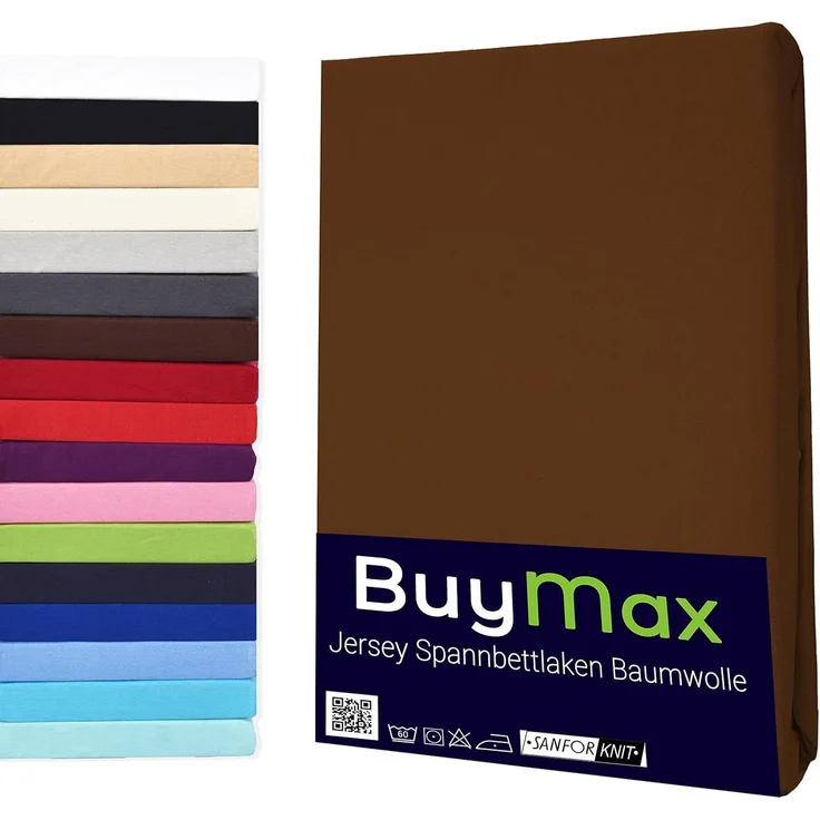 Buymax® Spannbettlaken 160x200 cm Baumwolle 100% Spannbetttuch Bettlaken Jersey, Matratzenhöhe bis 25 cm, Farbe Schokobraun – Bild 1
