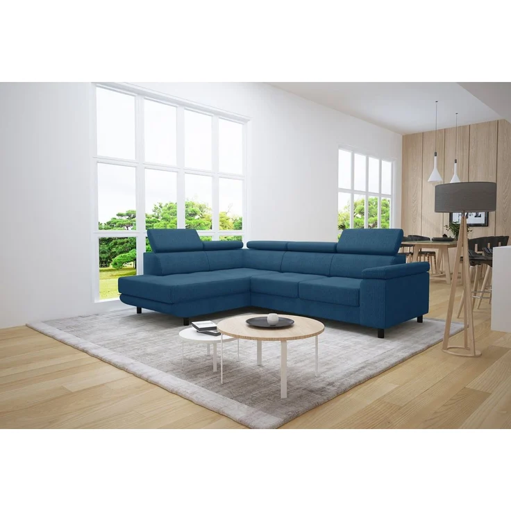 thematys Ecksofa LUNA L 250 x 183 cm, mit Schlaffunktion, mit Bettkasten, mit verstellbaren Kopfstützen, Blau (Poso 05), Ausrichtung Links – Bild 3