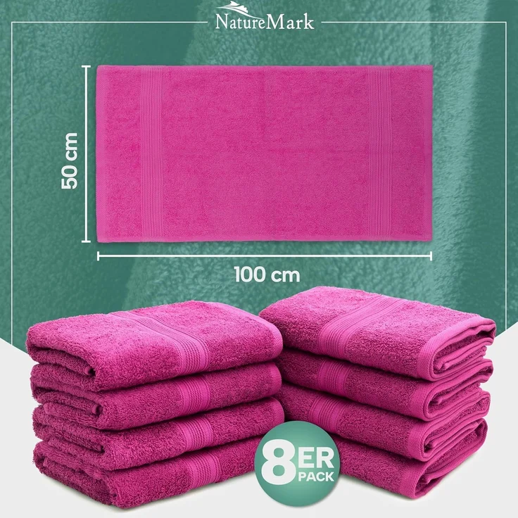 NatureMark 8er Pack Frottier Handtücher 50x100 cm, 100% Baumwolle, Pink, 50x100 cm – Bild 3