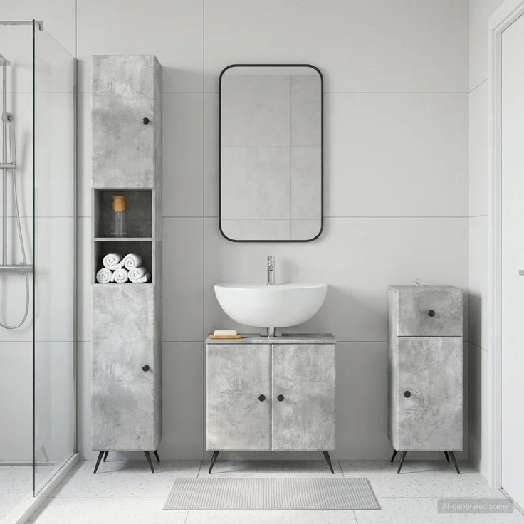 vidaXL 3-teiliges Badezimmer-Schranksystem BREDA Betongrau 3417885 – Bild 1