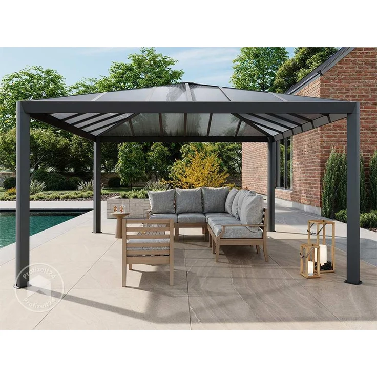 PRIMEYARD Gartenpavillon 4x4 m mit Polycarbonatdach - Hardtop Pavillon ohne Seitenteile – Bild 3
