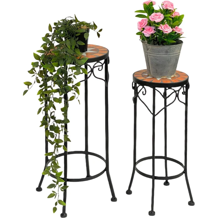 Blumenhocker Merano Mosaik 2er Set 12011 Blumenständer 46 und 54cm Hocker Rund – Bild 5