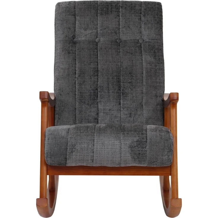 Schaukelstuhl HWC-K10, Relaxsessel, Holz FSC® Stoff/Textil Chenille (465g/m²) ~ dunkelgrau, Gestell Walnuss-Optik – Bild 7