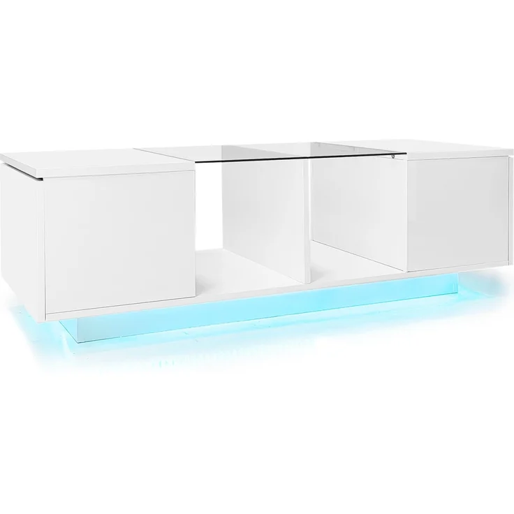 Couchtisch mit Glasplatte & LED-Lichtband, 120x50x38,5 cm, Schwarz – Bild 5