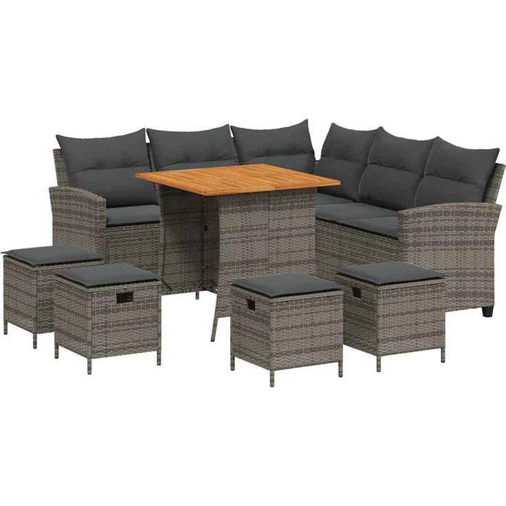 vidaXL 6-tlg. Garten-Sofagarnitur mit Kissen L-Form Grau Poly Rattan 3213541 – Bild 2