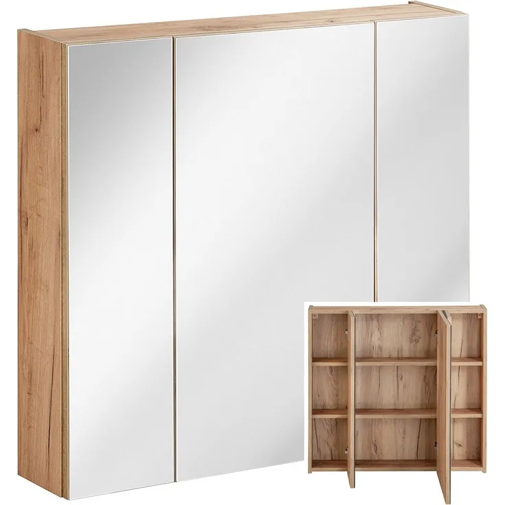 Badezimmer Spiegelschrank 80cm TOSKANA-56 in Wotaneiche B/H/T ca. 80/75/16cm