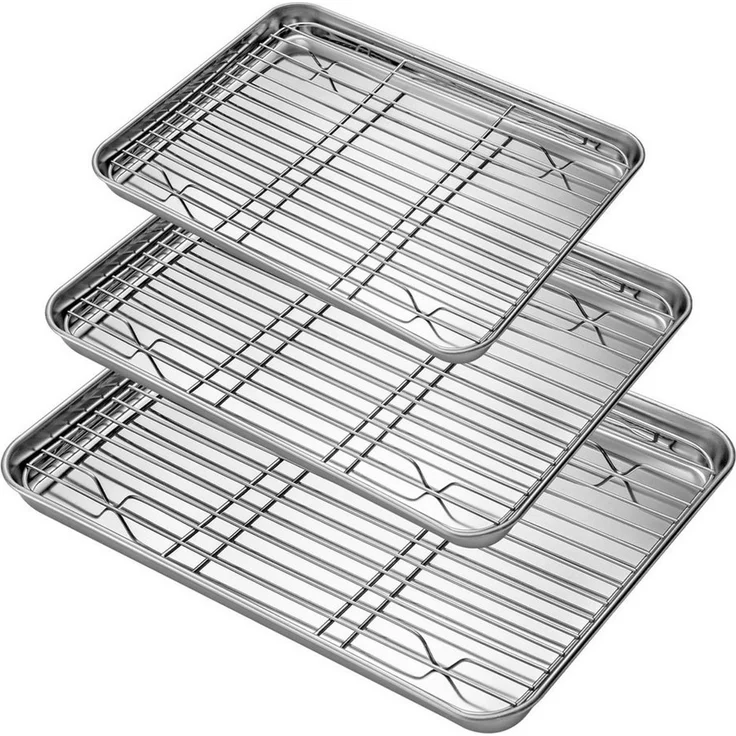 Youyijia Backblech 3er Set Edelstahl Backblech mit Rost Backofenblech – Bild 1