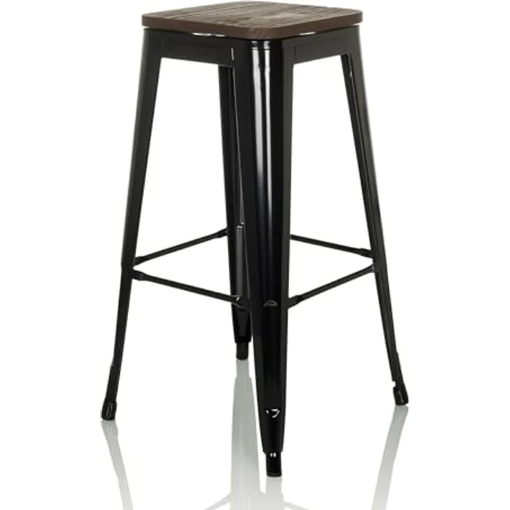 Hjh Office Vantaggio High Ws, Barhocker im Industrie-Design aus Stahl mit drehbarem Echtholzsitz, stapelbar – Bild 8