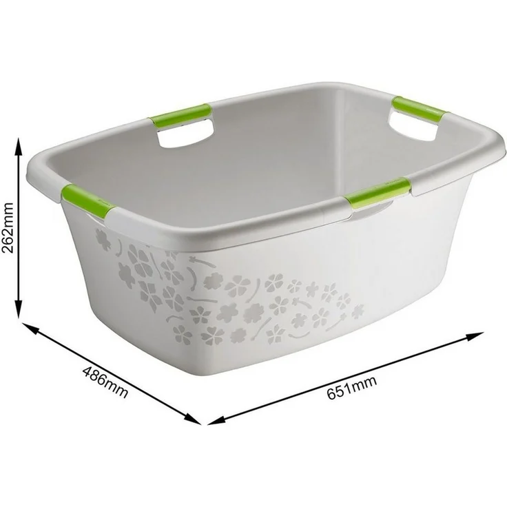 Rotho Wäschewanne Flowers 50 l Wäschekorb Wäschesammler Griffe Wäsche Korb Box – Bild 3