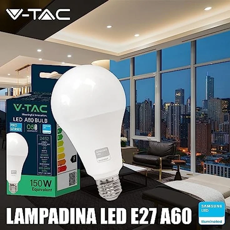 V-TAC LED Glühbirne A80 20W (entspricht 150W) - 2452 Lumen - LED Lampe - 6500K Kaltweiß - LED Glühlampe – Bild 3