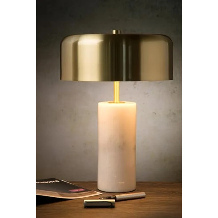 Lucide Mirasol 34540/03/31, Nachttischlampe mit Messing-Lampenschirm und Marmorsockel, dimmbar, Höhe 36 cm – Bild 2