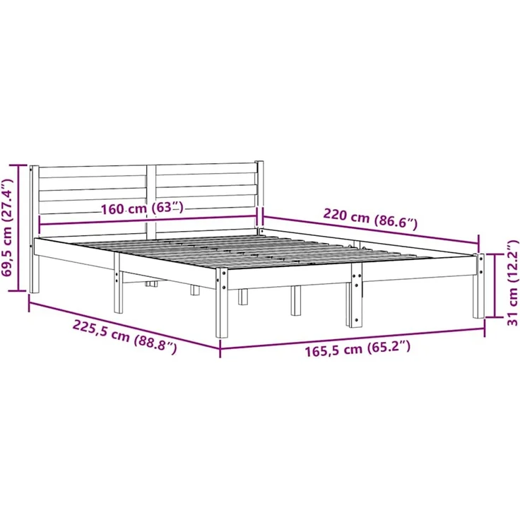 vidaXL Bettrahmen Weiß 225,5 x 165,5 x 69,5 cm Massivholz Kiefer 869783 – Bild 9
