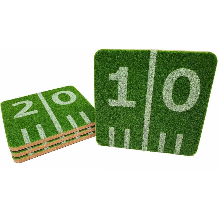 40YARDS Getränkeuntersetzer American Football Untersetzer in Gras Spielfeld-Design, Zubehör für Gläser, Tassen, Shotgläser, etc, 4-tlg, Weiches, Synthetisches Gras – Bild 2