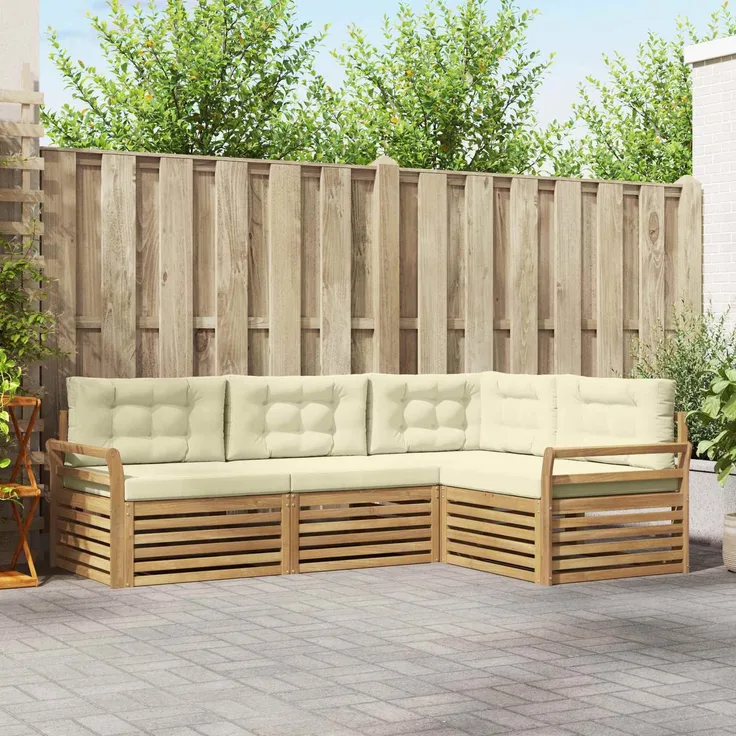 vidaXL Outdoor-Sofagarnitur 4 stk. 4-Sitzer Weiß und Creme Polyester 3390405