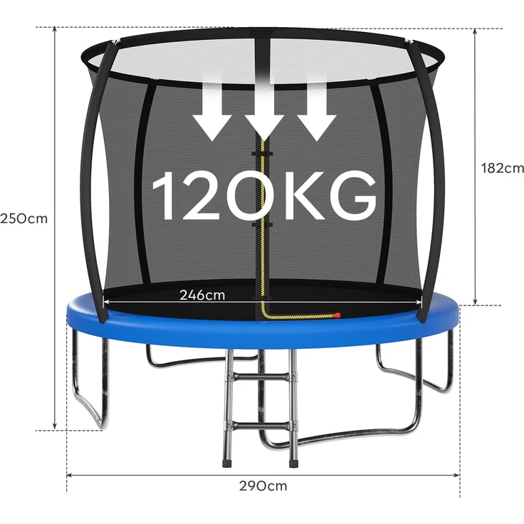 Devoko Gartentrampolin mit Sicherheitsnetz, Leiter, Randabdeckung, Stahlrahmen, Blau, Ø 290 cm – Bild 9