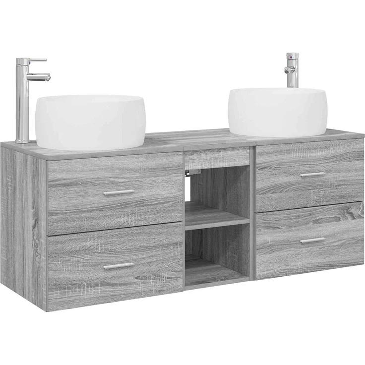 vidaXL Wandmontiertes Badezimmerschrank-Set 3 stk. Grau Sonoma 3405928 – Bild 2