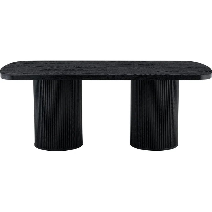 Esstisch 180x90x76 cm mit ovaler Tischplatte und geriffeltem Zylinderfuß, MDF in Schwarz – Bild 9
